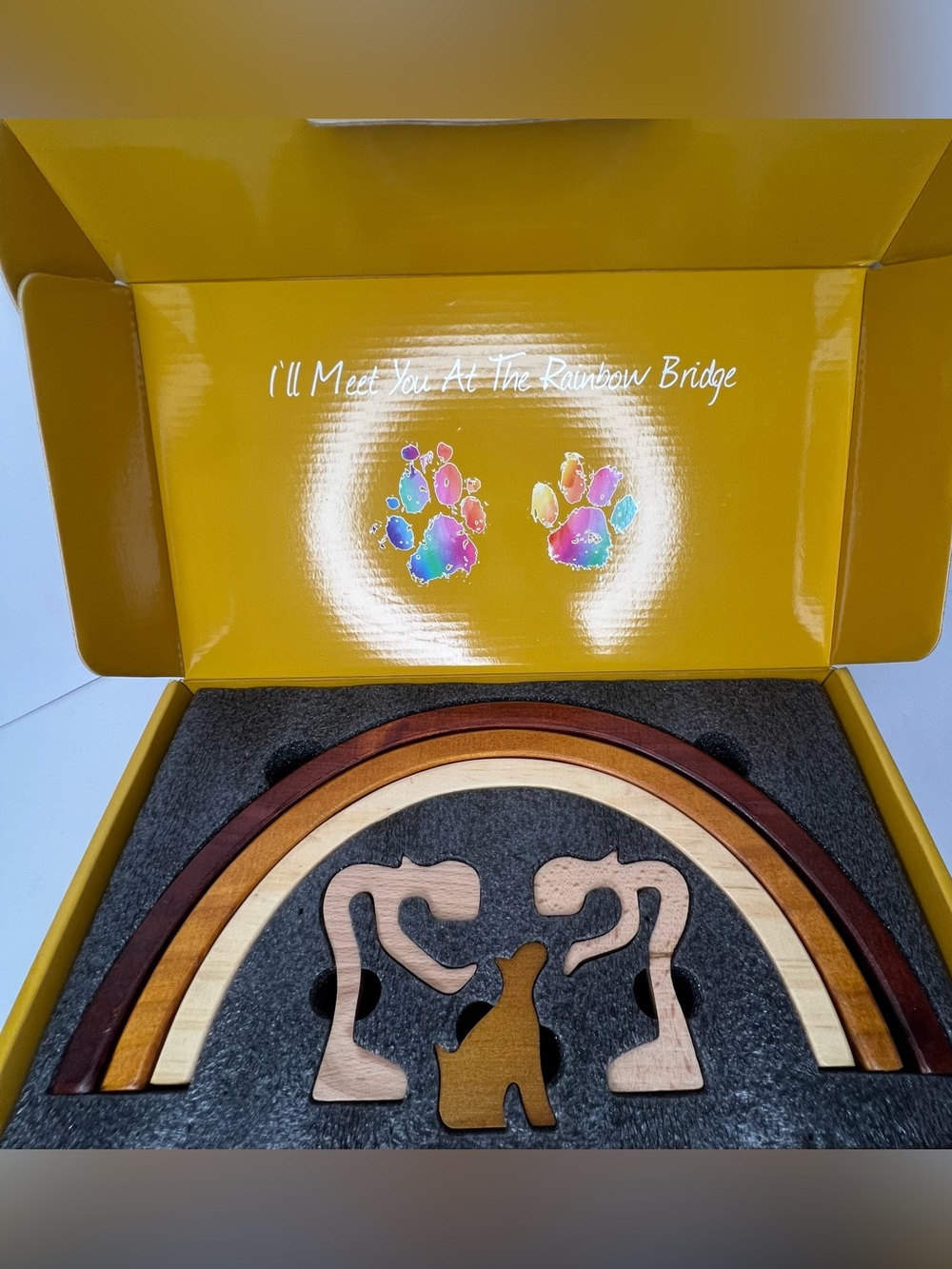 New Capti Pets Rainbow Bridge Wood Memorial For Fur Moms
